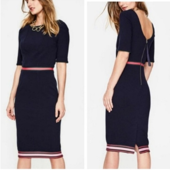 Boden Navy Dress Size 4L Pink & Green Trim - Picture 2 of 10